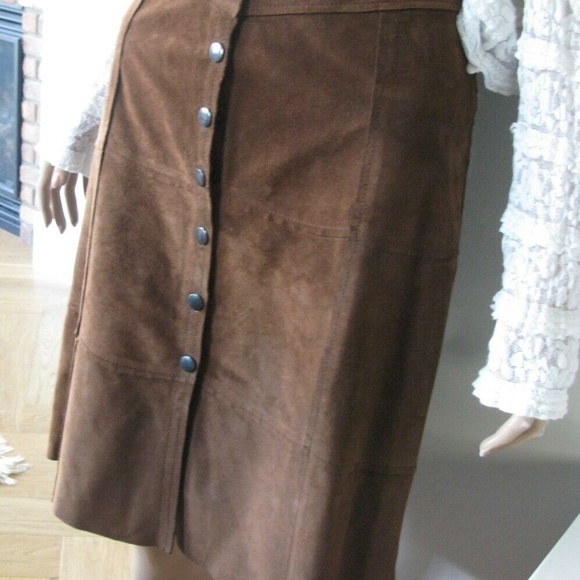 Vintage GAP KHAKIS BROWN SUEDE LEATHER MIDI SKIRT - Picture 5 of 8